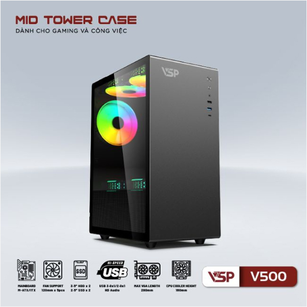 Vỏ máy tính VSP V500 - Đen (Mid Tower)