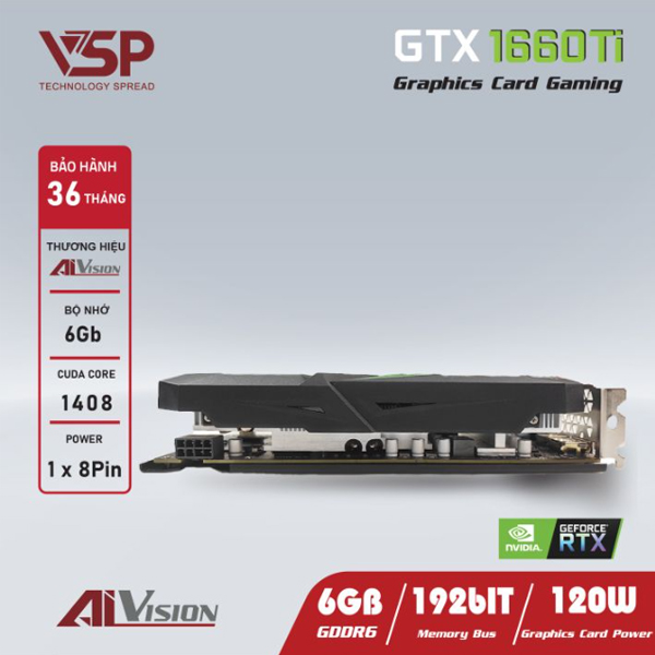 Card đồ họa AiVision GeForce GTX 1660 TI (6GB/ GDDR6/ 192 bit)
