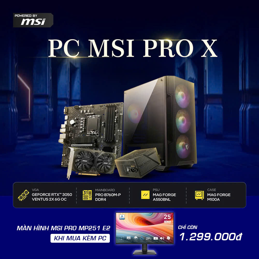 Máy tính PCPA x MSI Pro X (I5 12400F/ 16GB/ 500GB SSD/ RTX 3050 6Gb/550W) 