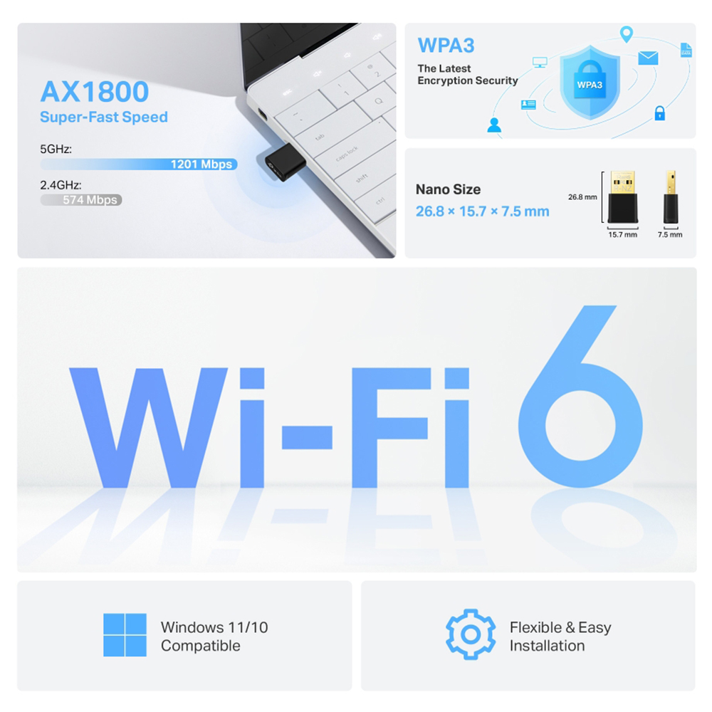 Cạc mạng không dây TP-Link USB Archer TX20U Nano (Chuẩn AX/ AX1800Mbps)