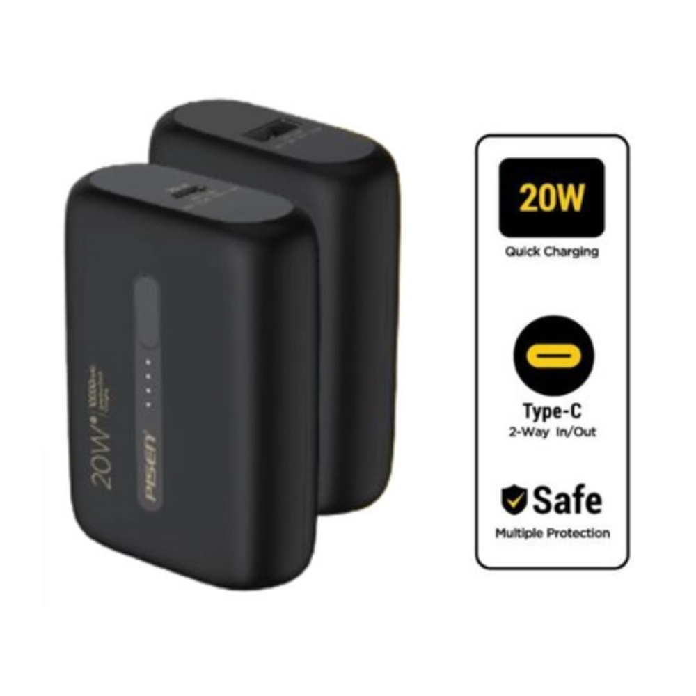Pin sạc dự phòng Pisen 10.000 mAh QUICK-Power Tiny TS-D304 20W Màu đen