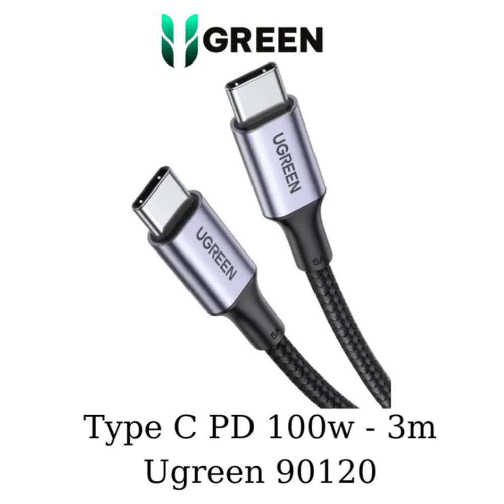 Cáp chuyển Ugreen 90120 USB Type C sang USB Type C dài 3m bọc dù hỗ trợ PD 100W