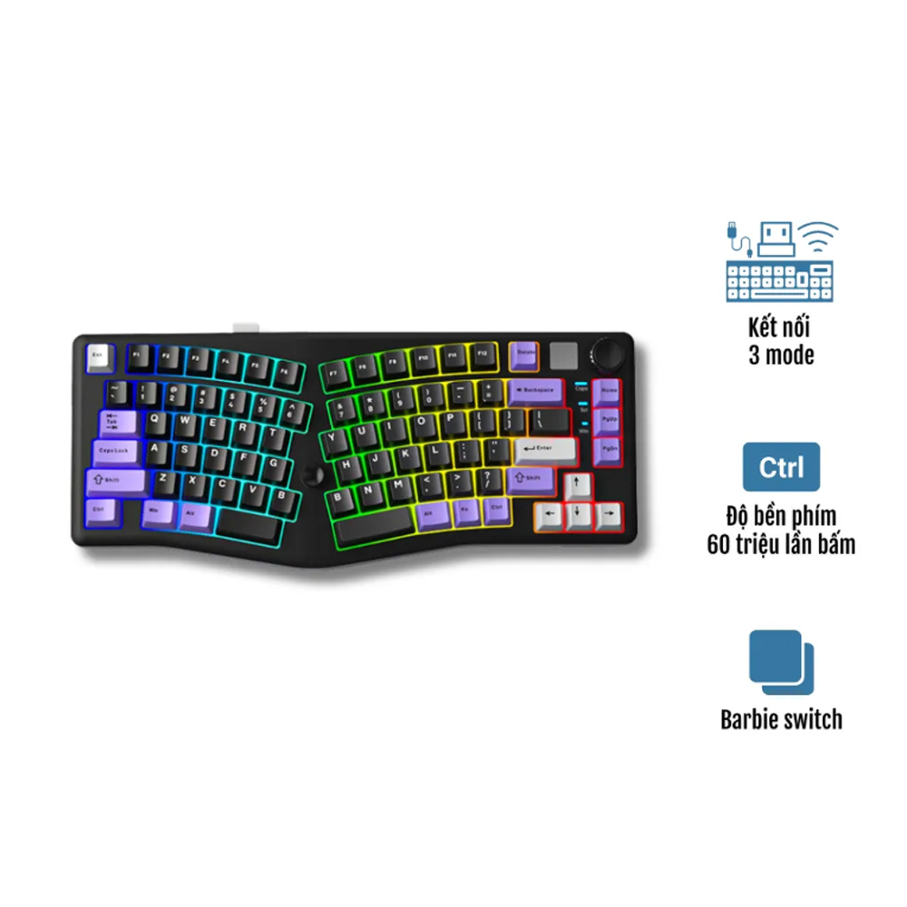 Bàn phím cơ LEOBOG ALICE A75 tím+đen Barbie switch (Bluetooth/Wireless/ LED RGB)