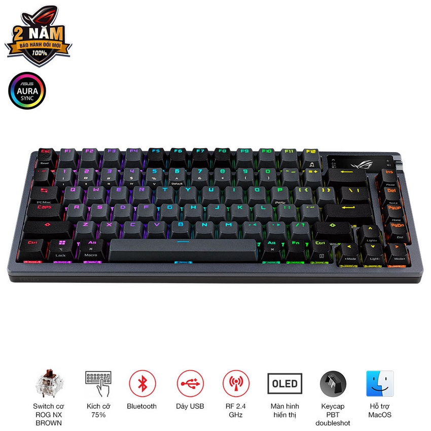 Bàn phím cơ Asus ROG Azoth Wireless NX Brown switch (LED RGB/ Đen)