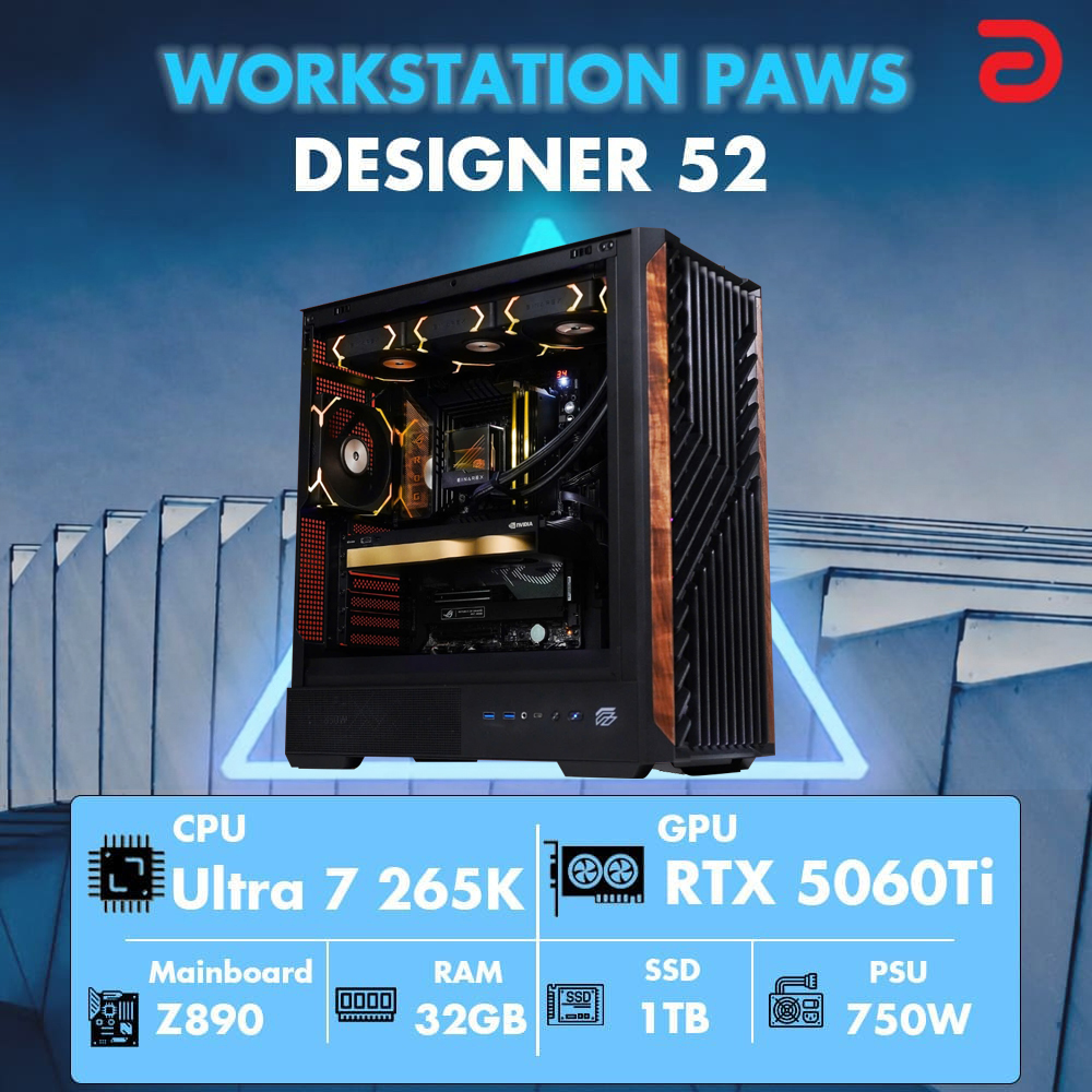 Máy tính PAWS DESIGNER 52-Core Ultra 7/32GB/RTX5060TI 16Gb 