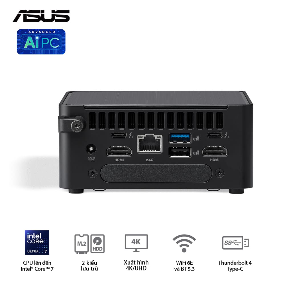 Mini PC Asus NUC 14 Pro Tall NUC14RVHI3 (Core 3 100U/ NoOS/ 3Y/ Kèm cáp nguồn)