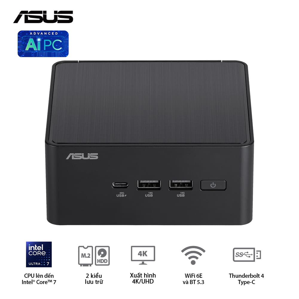 Mini PC Asus NUC 14 Pro Tall NUC14RVHI3 (Core 3 100U/ NoOS/ 3Y/ Kèm cáp nguồn)