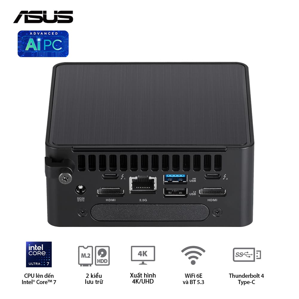Mini PC Asus NUC 14 Pro Tall NUC14RVHI3 (Core 3 100U/ NoOS/ 3Y/ Kèm cáp nguồn)