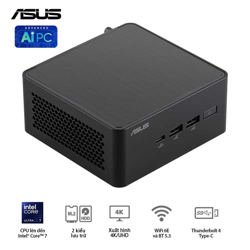 Mini PC Asus NUC 14 Pro Tall NUC14RVHI3 (Core 3 100U/ NoOS/ 3Y/ Kèm cáp nguồn)