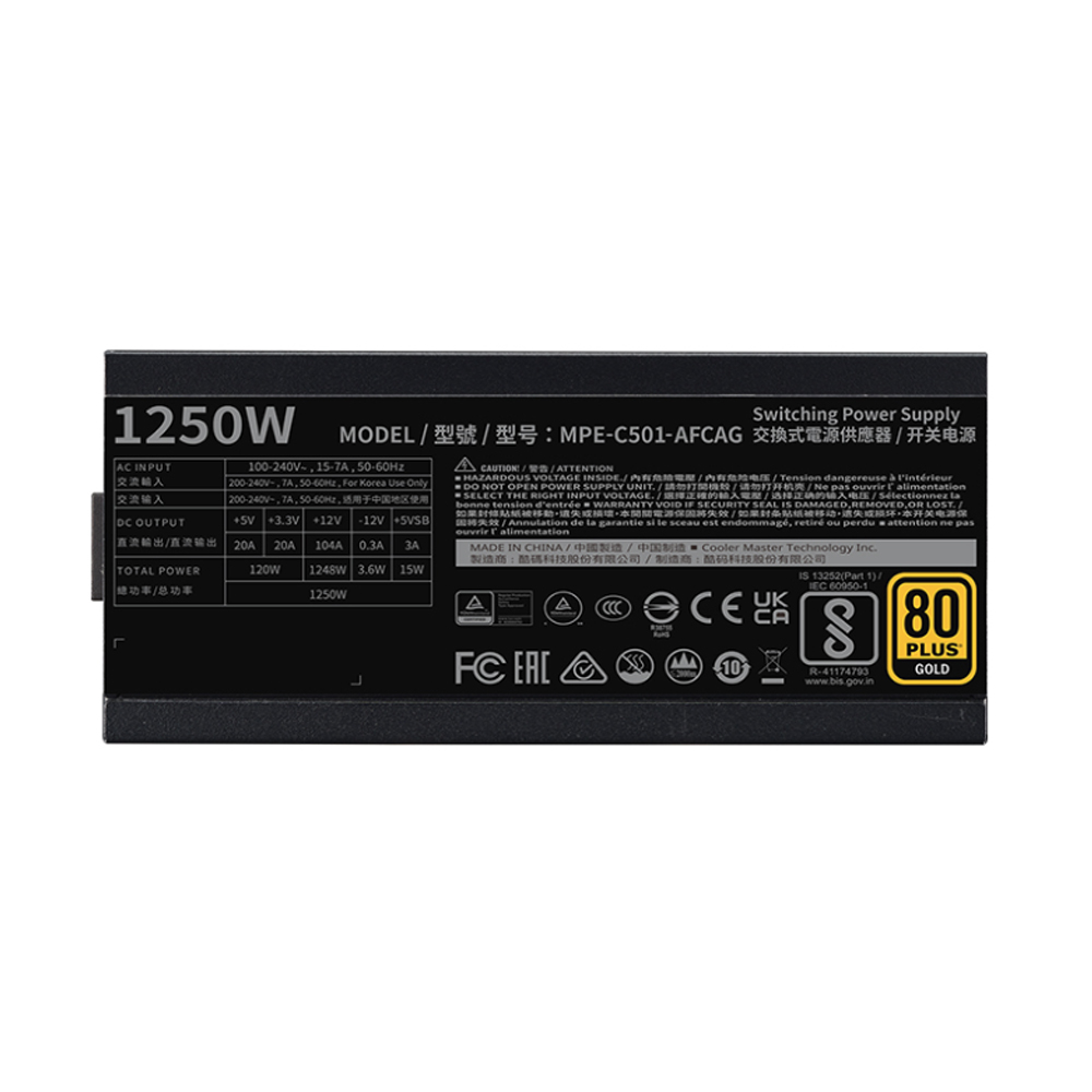 Nguồn máy tính Cooler Master MWE Gold V2, FM 1250W ATX3.1 A/EU Cable (80 Plus Gold/ Full-Modular/ ATX/ Đen)