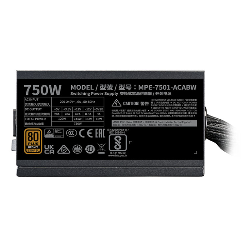 Nguồn máy tính Cooler Master MWE BRONZE V3 230V 750W A/EU Cable (80 Plus Bronze/ ATX/ Đen)