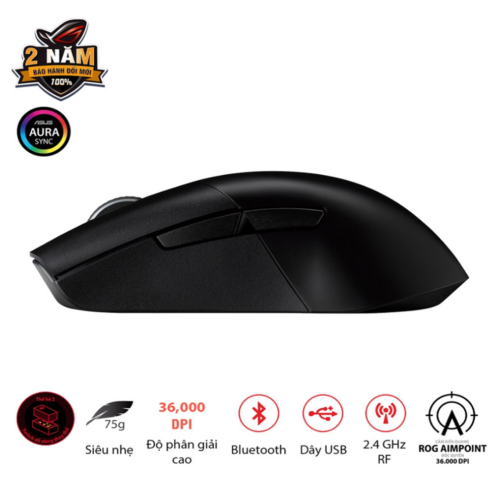 Chuột Gaming không dây Asus Keris Wireless Aimpoint Black (Bluetooth/Wireless/ LED RGB)