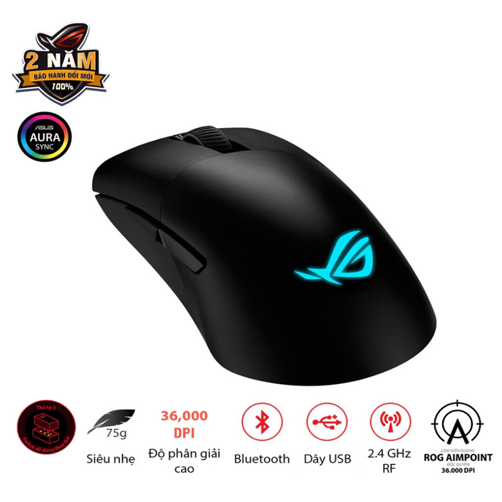 Chuột Gaming không dây Asus Keris Wireless Aimpoint Black (Bluetooth/Wireless/ LED RGB)