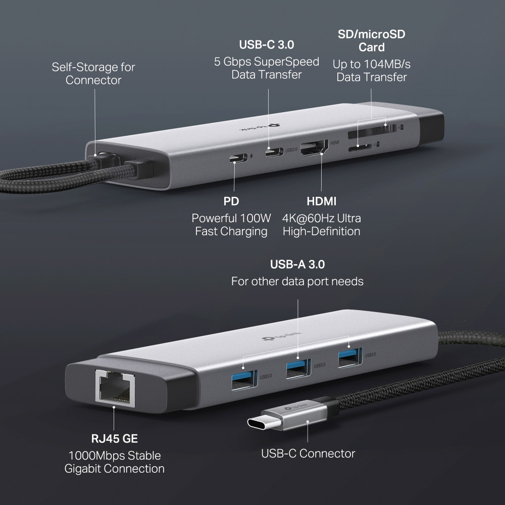 Bộ chuyển đổi TP-Link UH7020C USB Type-C to HDMI, USB3.0, USB C, SD, Micro SD, PD 100W