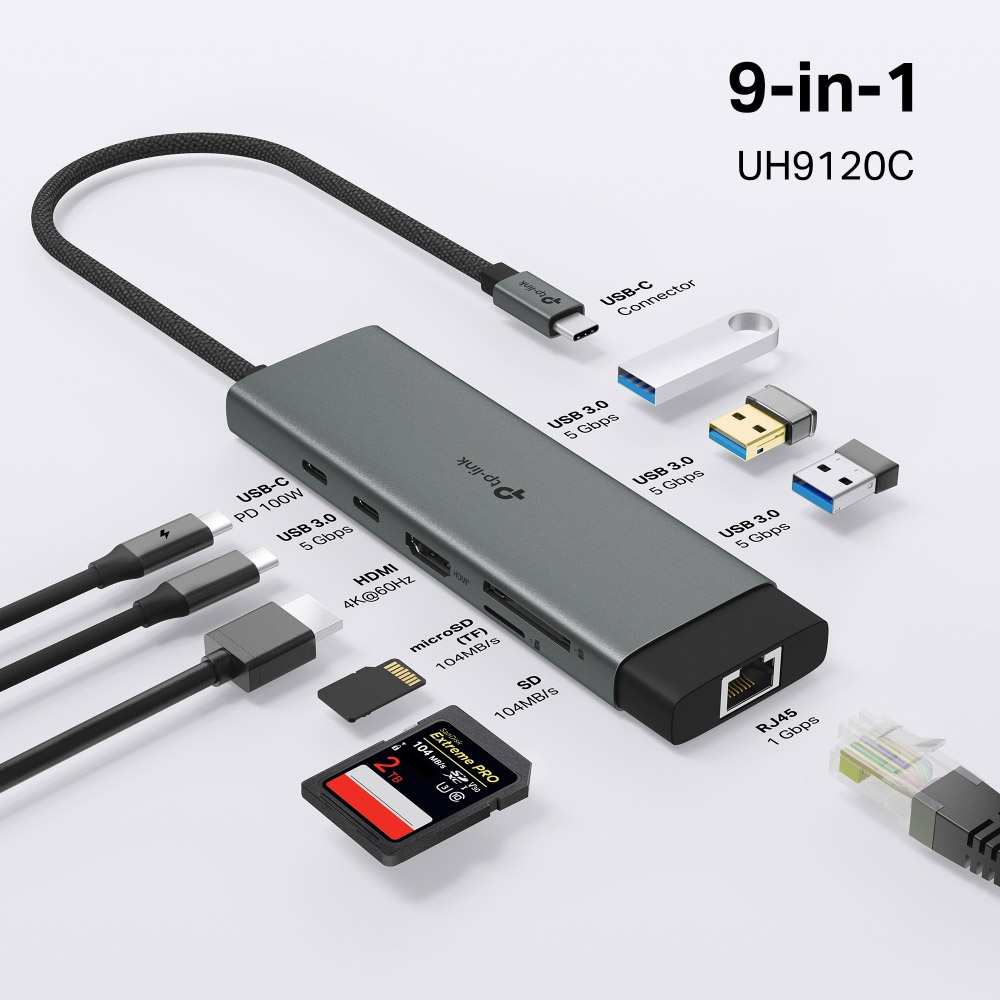 Bộ chuyển đổi TP-Link UH7020C USB Type-C to HDMI, USB3.0, USB C, SD, Micro SD, PD 100W
