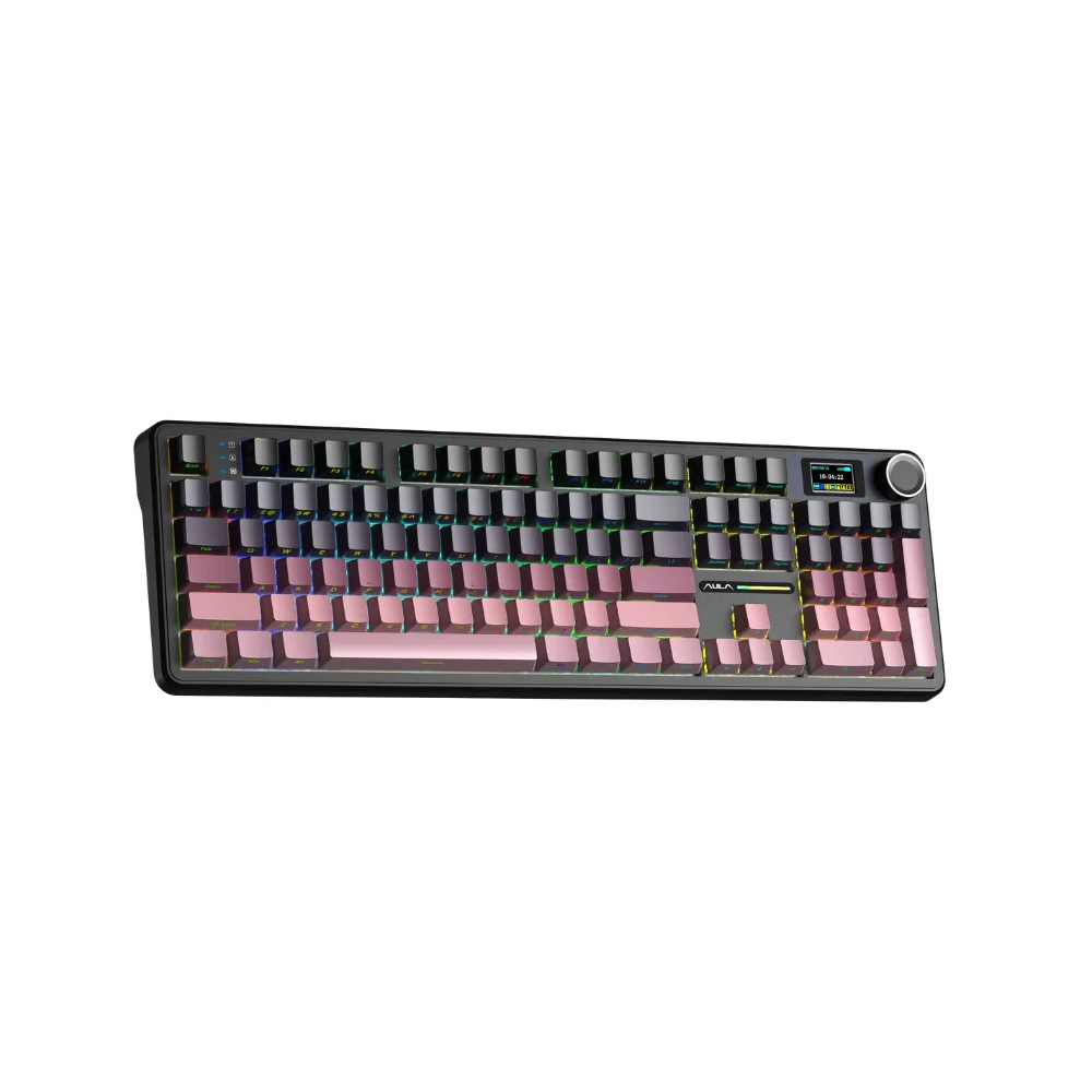 Bàn phím cơ Aula 3 MODE F108 PRO Đen + hồng gradient Grey Wood V3 switch