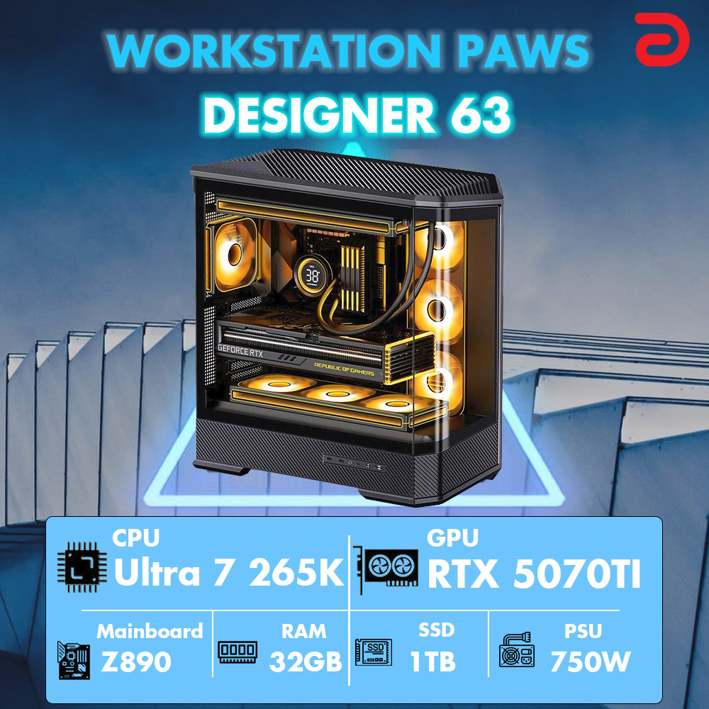 Máy tính PAWS DESIGNER 63 (Core Ultra 7 265K/Z890/32GB/RTX 5070TI) 