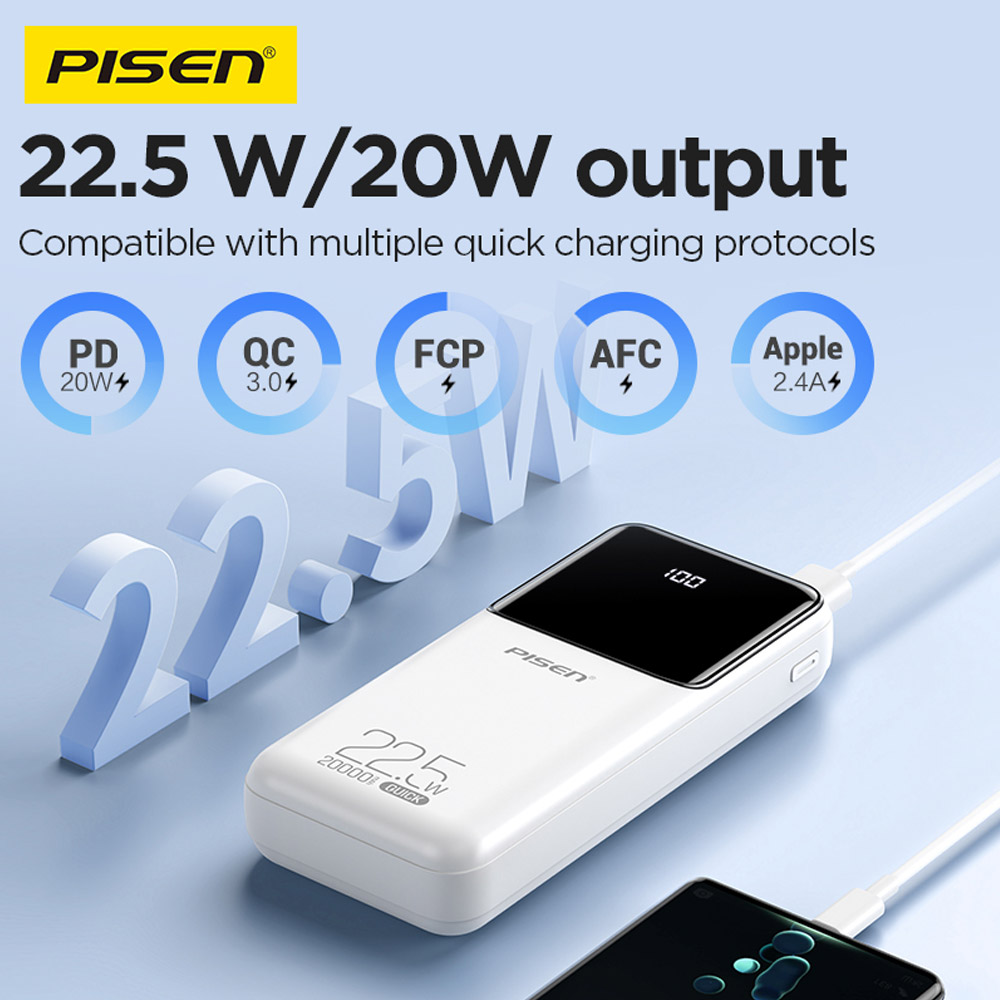 Pin sạc dự phòng Pisen 20.000 mAh TP-D039 22.5W Màu trắng
