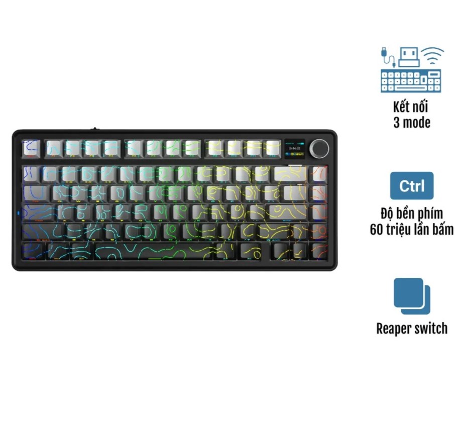 Bàn phím cơ Aula 3 MODE F75 MAX Xám + đen gradient contour Reaper switch