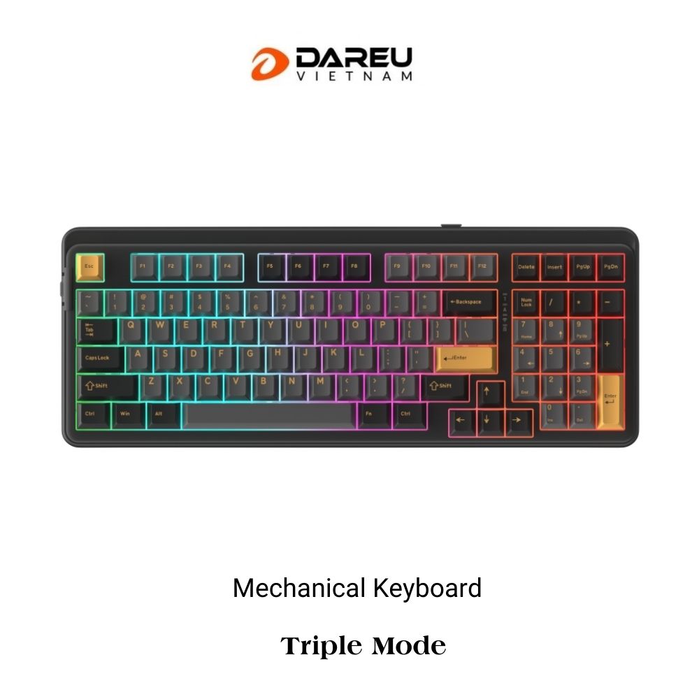 Bàn phím cơ không dây Dareu EK98 Pro Triple Mode Black Golden DareU Cloud switch