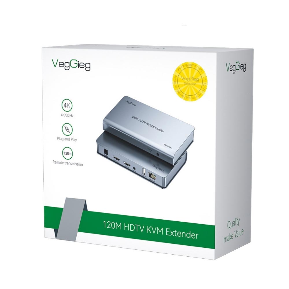 Bộ kéo dài HDMI VegGieg V-HD011 4K@30Hz KVM Dài 120 Mét – Hỗ trợ USB và âm thanh