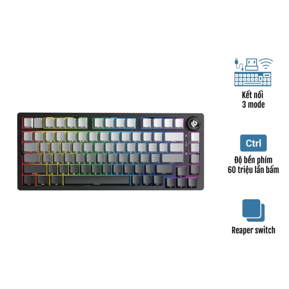Bàn phím cơ LEOBOG 3 Mode Hi75C PRO Xám+đen gradient Reaper switch 