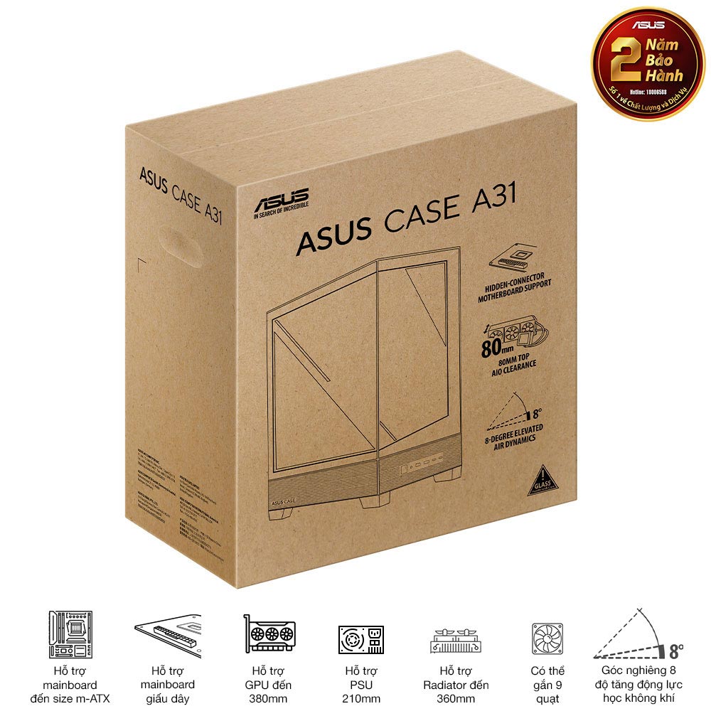 Vỏ máy tính Asus A31 TG BLACK (ATX, tương thích MB giấu dây, hỗ trợ lắp lên tới 10 quạt 120mm)