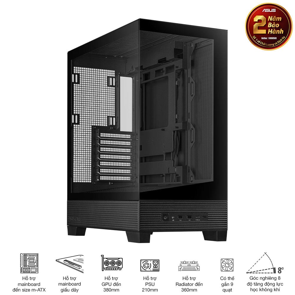 Vỏ máy tính Asus A31 TG BLACK (ATX, tương thích MB giấu dây, hỗ trợ lắp lên tới 10 quạt 120mm)