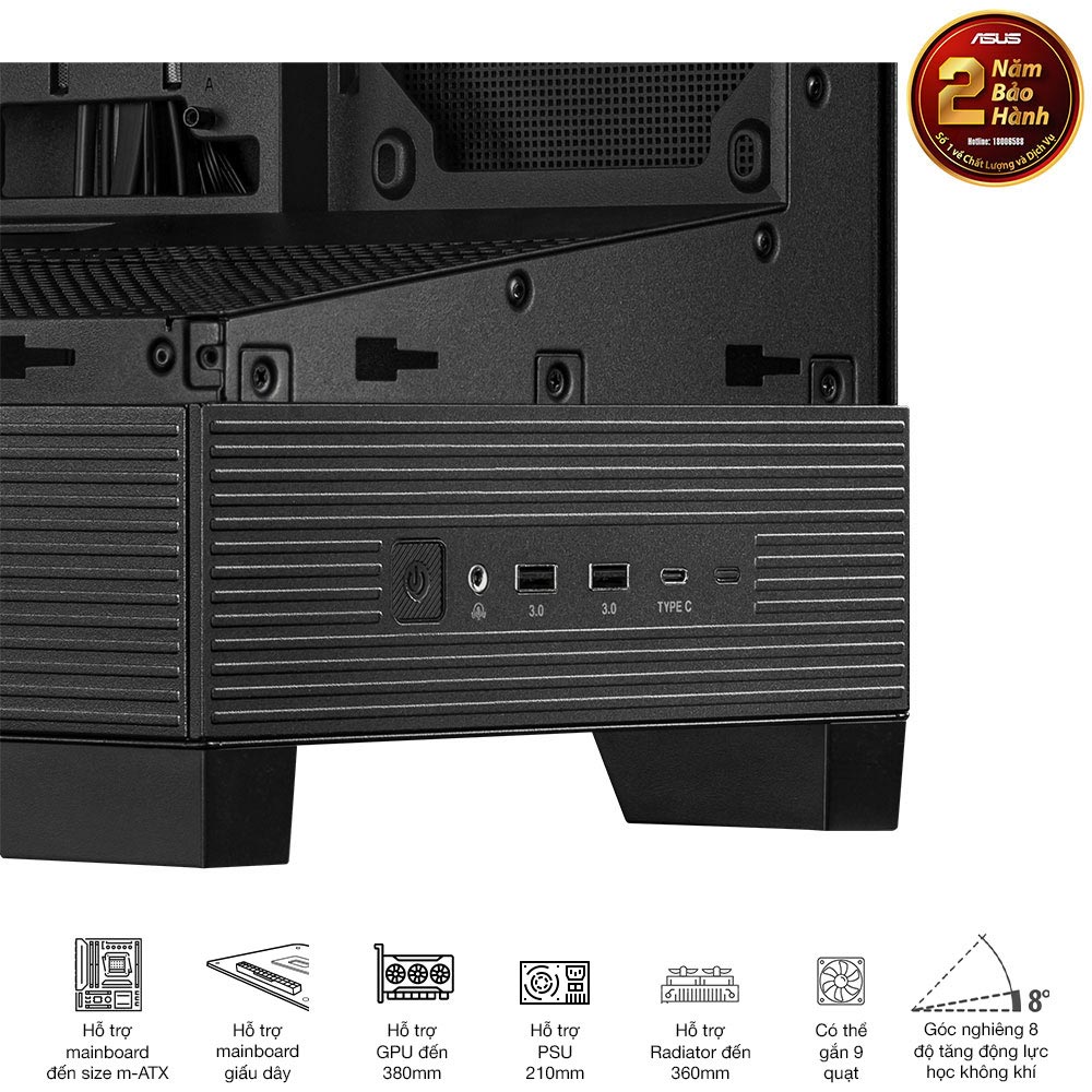 Vỏ máy tính Asus A31 TG BLACK (ATX, tương thích MB giấu dây, hỗ trợ lắp lên tới 10 quạt 120mm)