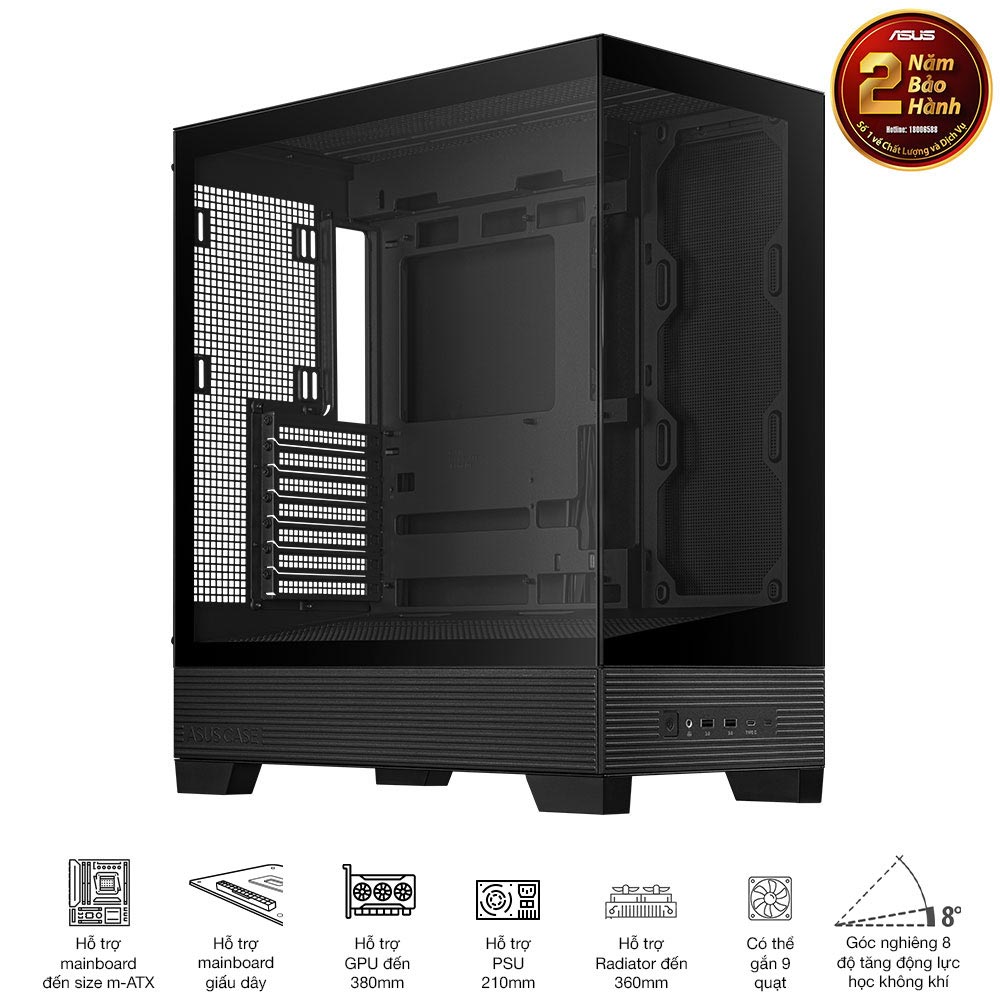 Vỏ máy tính Asus A31 TG BLACK (ATX, tương thích MB giấu dây, hỗ trợ lắp lên tới 10 quạt 120mm)