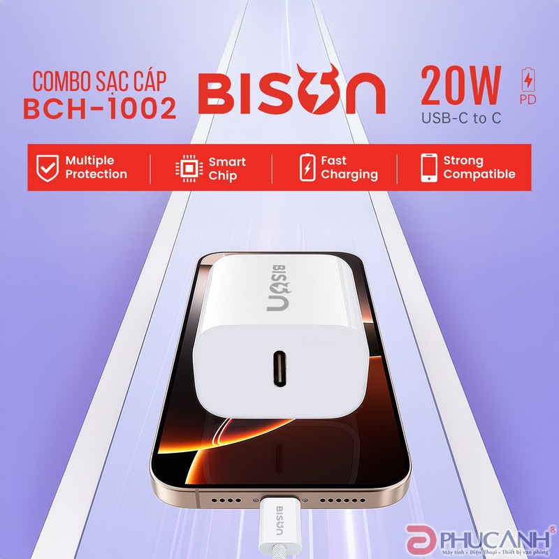 Củ sạc Bison Type C 20W BCH1002 (kèm cáp Type C- type C) 
