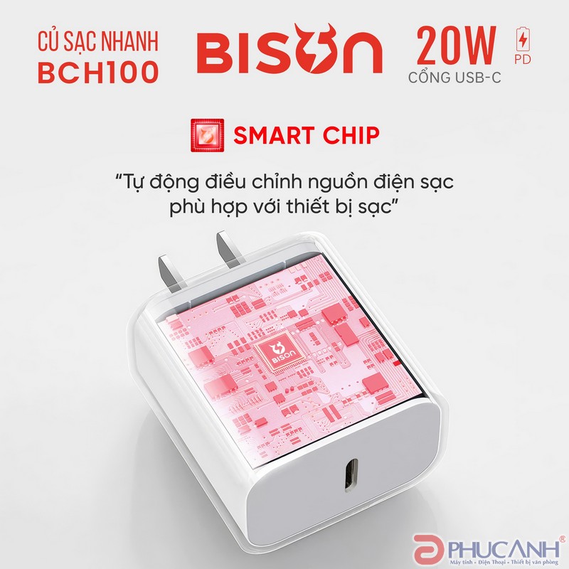 Củ sạc Bison Type C 20W BCH1002 (kèm cáp Type C- type C) 