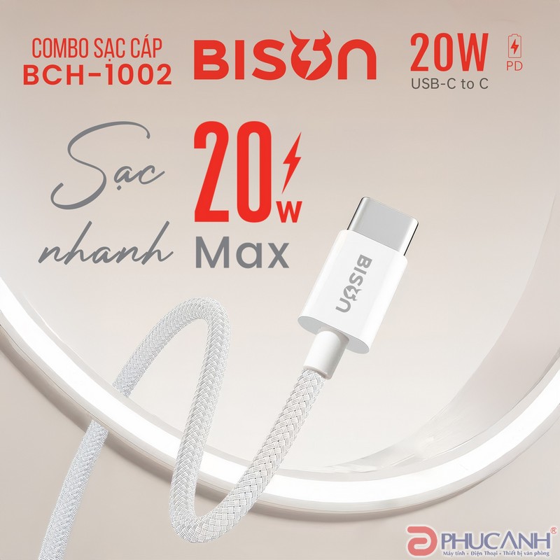Củ sạc Bison Type C 20W BCH1002 (kèm cáp Type C- type C) 