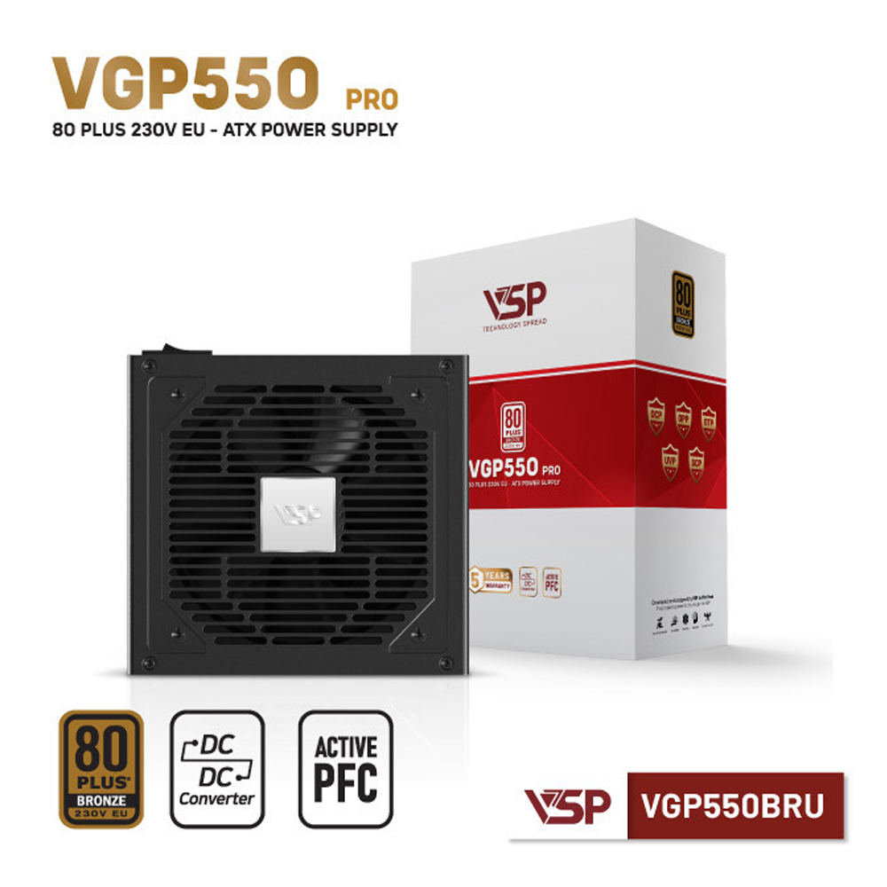 Nguồn máy tính VSP VGP550BRU 550W (80 Plus Bronze/ ATX/ Đen)