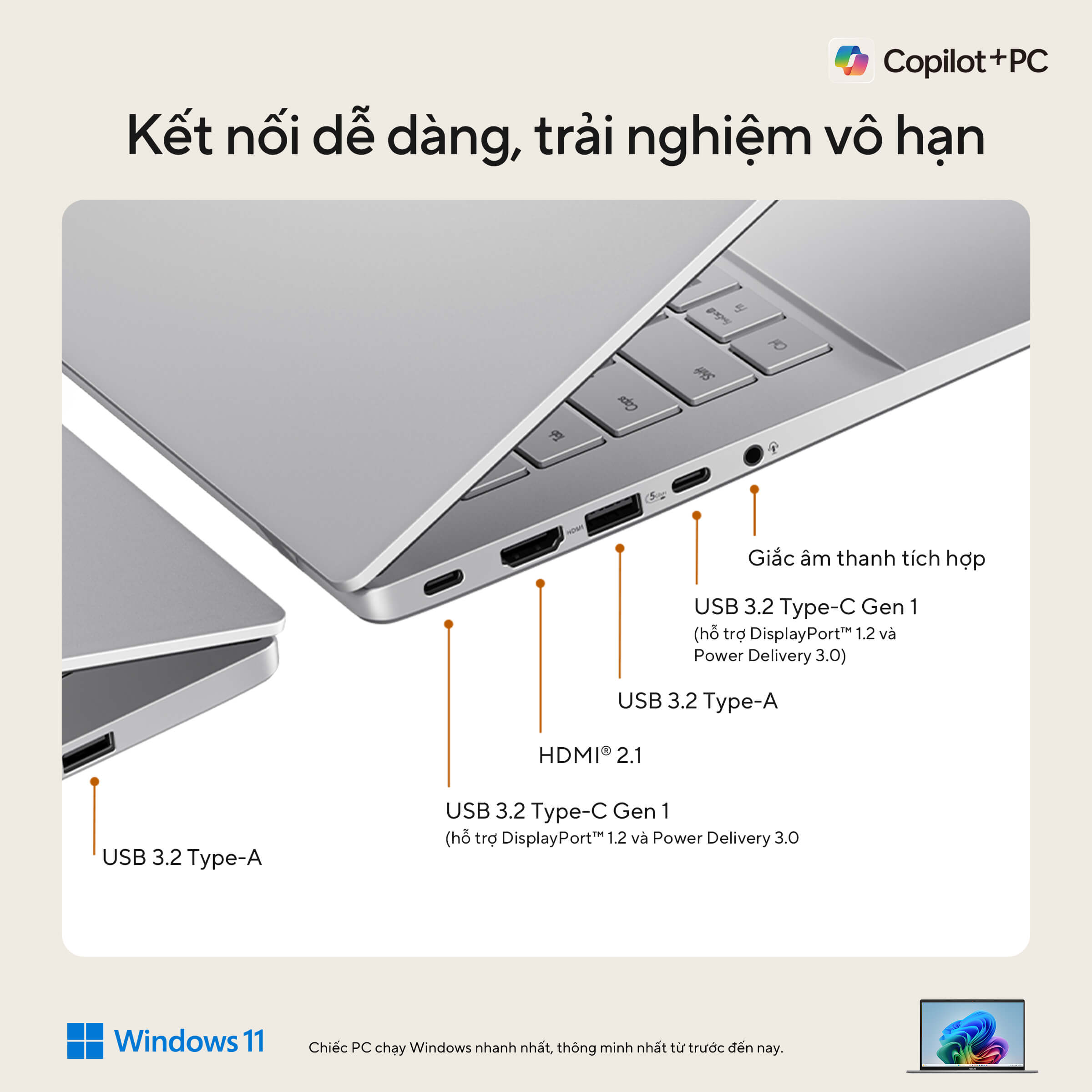 Laptop Asus Vivobook S14 M3407KA-SF032WS (AI 7 350/ 32GB/ 512GB SSD/ 14 inch WUXGA/ 60HZ/ Win 11/ Office/ Silver/ Vỏ nhôm)