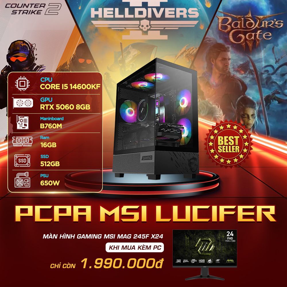 Máy tính PCPA MSI Lucifer (i5 14600KF/ 16GB/ 512GB SSD/RTX 5060 8Gb /650W) 
