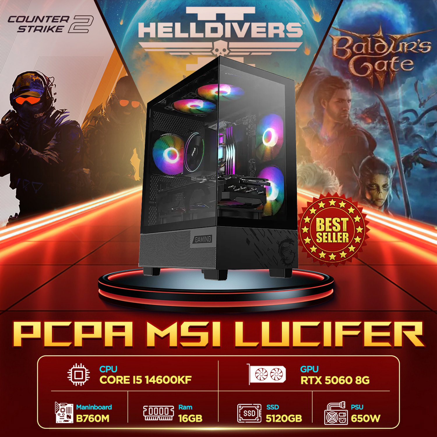 Máy tính PCPA MSI Lucifer (i5 14600KF/ 16GB/ 512GB SSD/RTX 5060 8Gb /650W) 