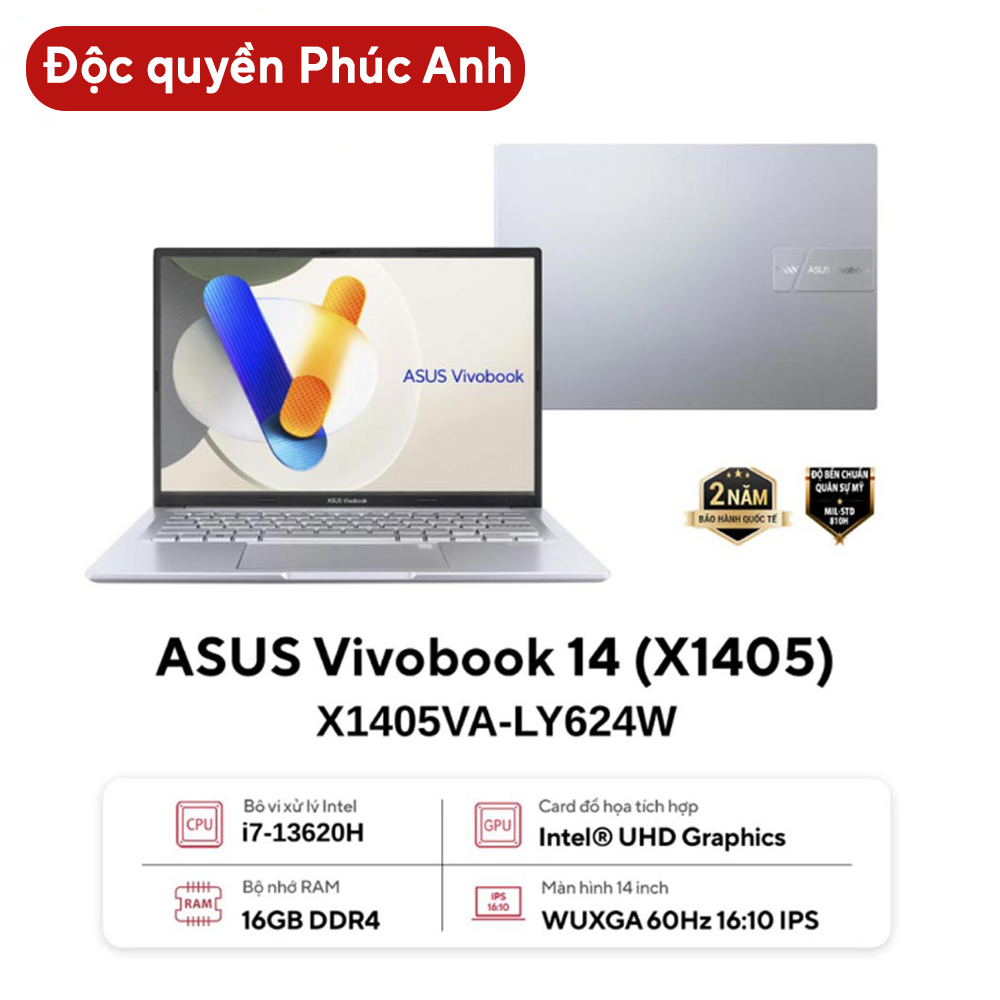 Laptop Asus Vivobook 14 X1405VA-LY624W (i7 13620H/ 16GB/ 512GB SSD/ 14 inch WUXGA/ Win11/ Silver)