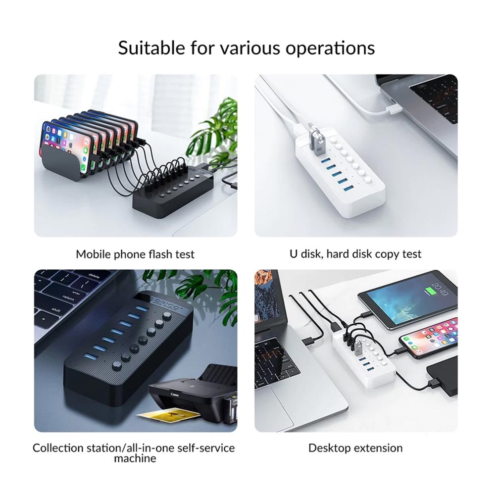 Bộ chia USB 1 ra 7 Orico CT2U3-7AB-EU-BK-BP USB 3.0 có công tắc riêng