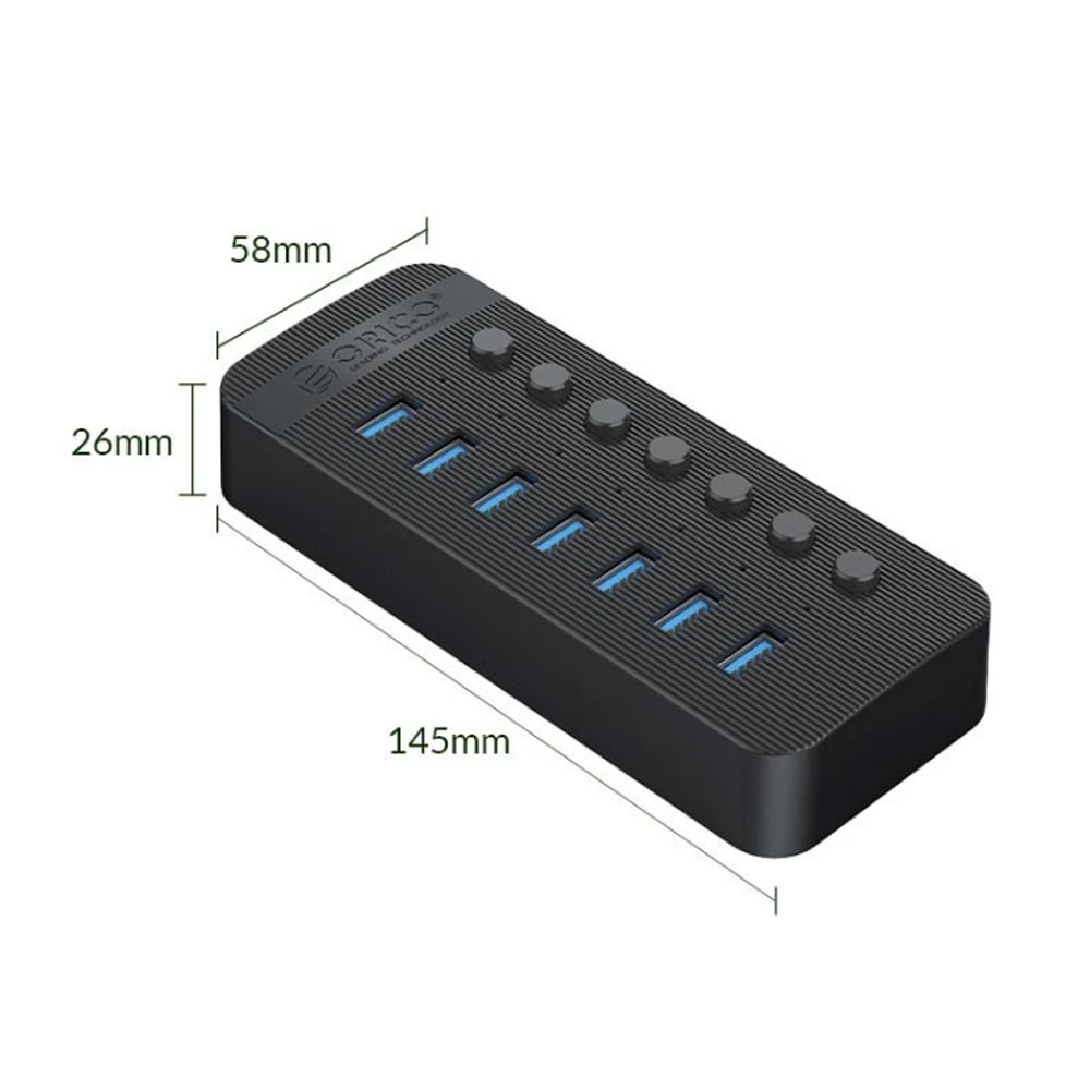 Bộ chia USB 1 ra 7 Orico CT2U3-7AB-EU-BK-BP USB 3.0 có công tắc riêng