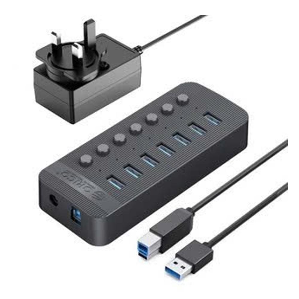 Bộ chia USB 1 ra 7 Orico CT2U3-7AB-EU-BK-BP USB 3.0 có công tắc riêng