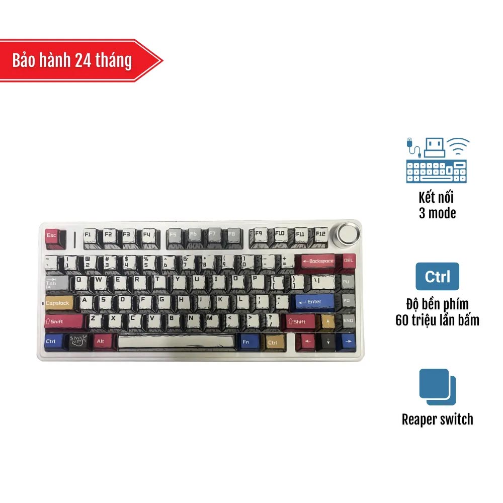 Bàn phím cơ Aula 3 MODE F75 Comic Reaper switch (Bluetooth/Wireless/ LED RGB)