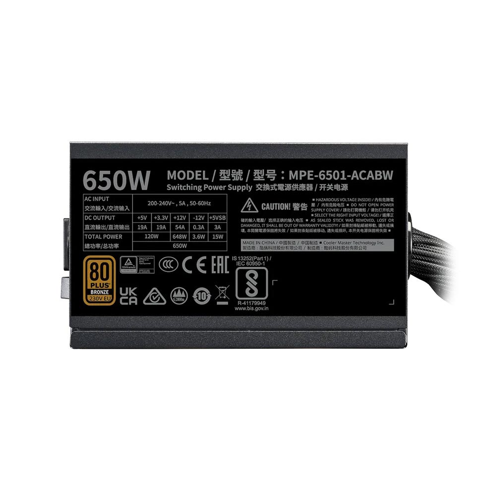 Nguồn máy tính Cooler Master MWE Gold 650 V3 NM FR (650W/ 80 Plus Gold/ ATX/ Đen)
