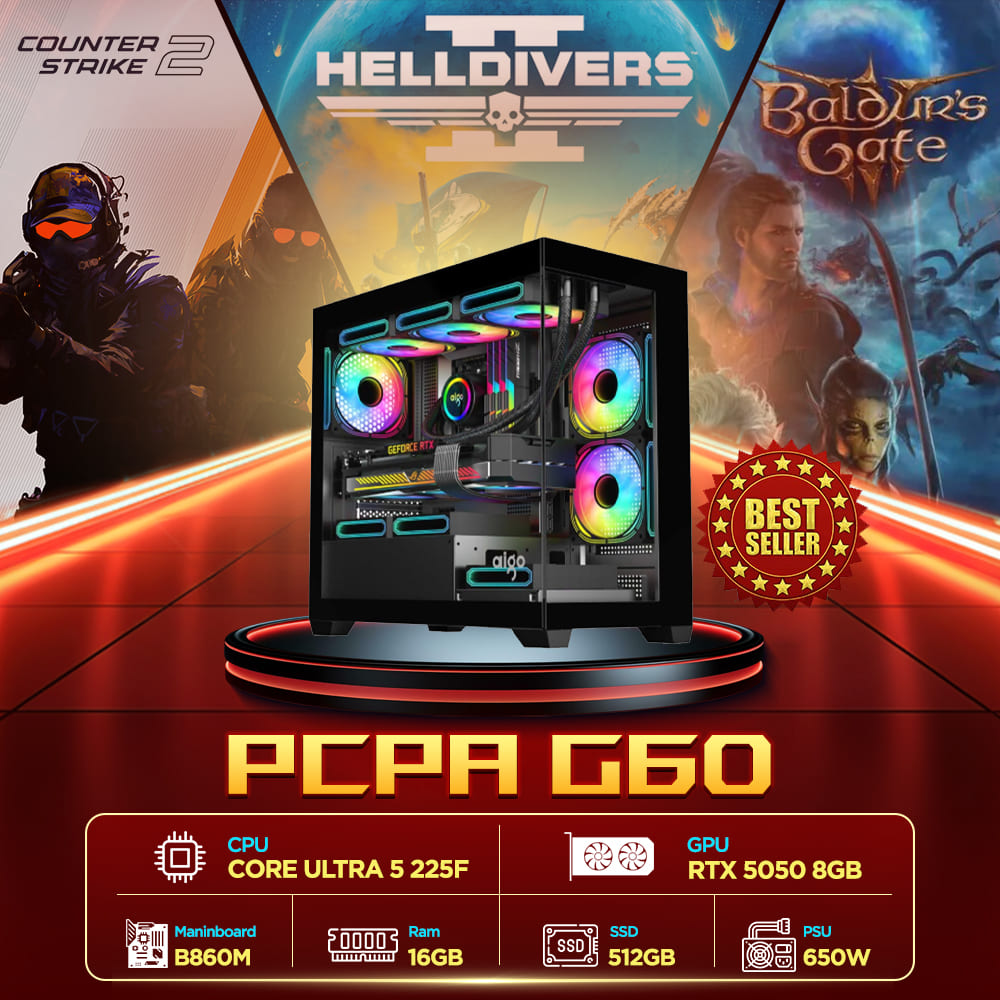 Máy tính PCPA G60 (Core Ultra 5 225F/16GB/ 512GB SSD/RTX 5050 8Gb/650W)