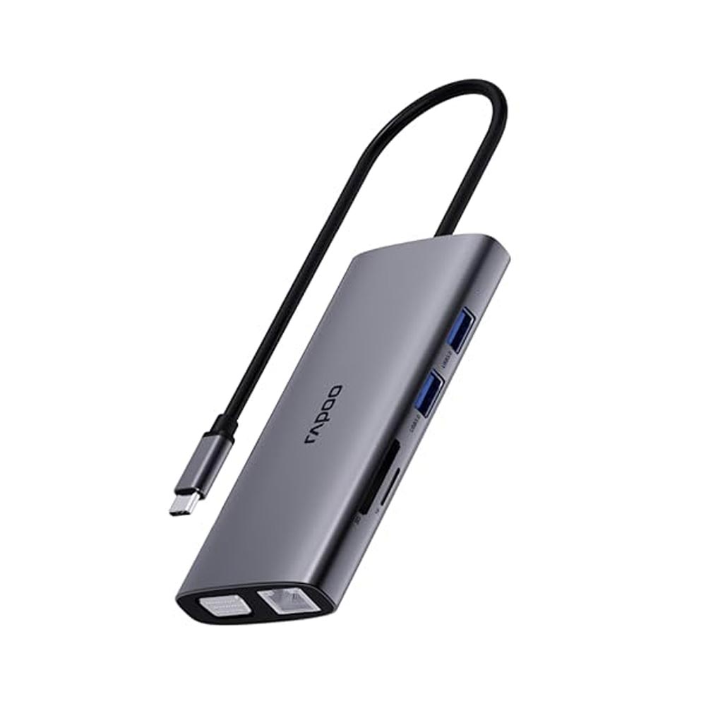 Bộ chuyển đổi Rapoo XD101 USB-C sang HDMI, USB-C, USB 3.0 x3, VGA, Audio, Lan Gigabit, PD, TF