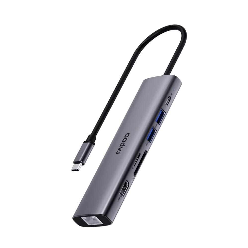 Bộ chuyển đổi Rapoo XD71 USB-C sang HDMI, USB-C, USB 3.0 x2, Lan Gigabit, PD, TF