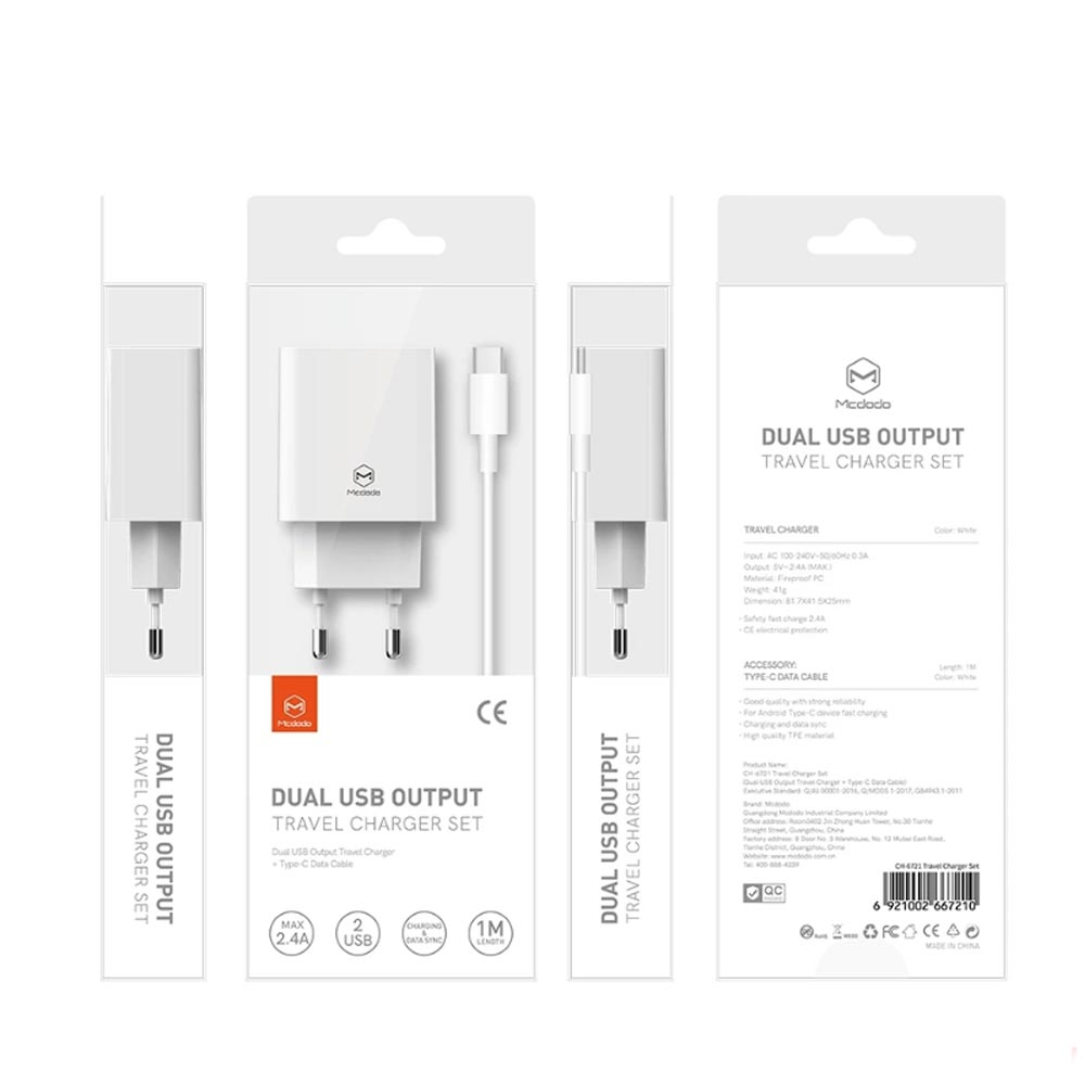 Củ sạc Mcdodo USB-A 10.5W CH-6721 (kèm cáp Type-C)
