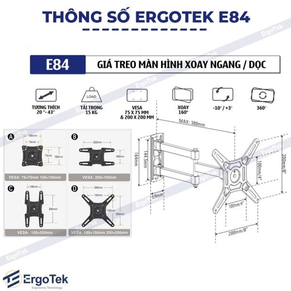 Giá treo Tivi sát tường siêu mỏng Ergotek E84 (20 – 43 Inch)