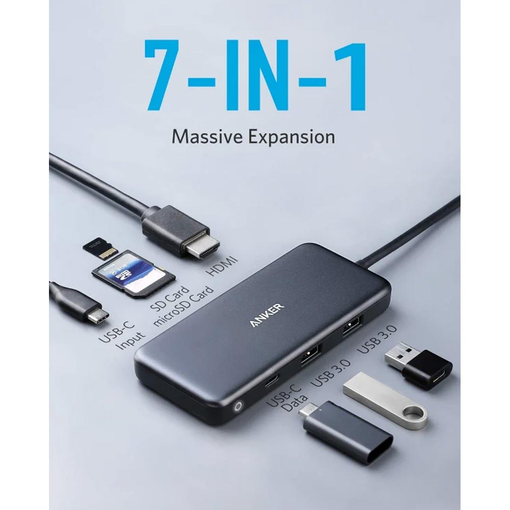 Bộ chuyển đổi Anker A83460A2 USB C to HDMI, USB A,SD, Type C PD