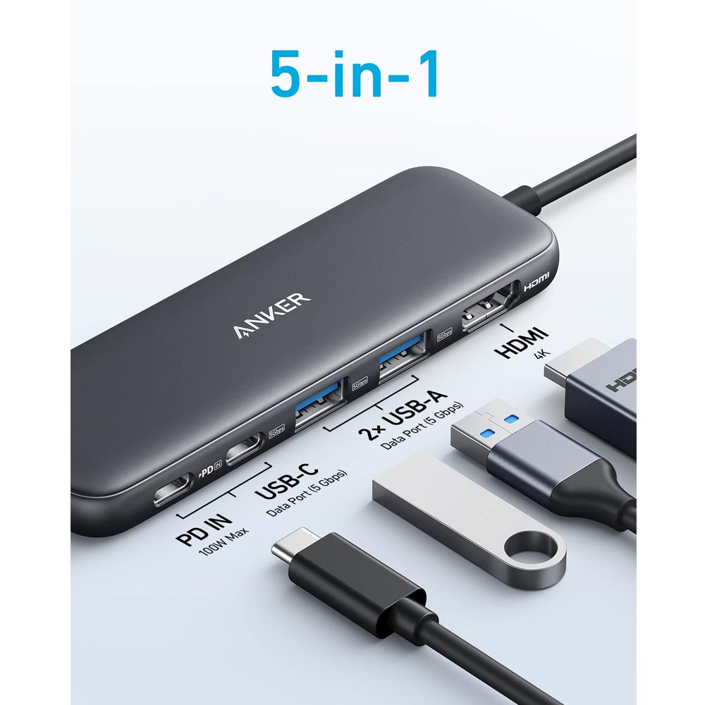 Bộ chuyển đổi Anker A8355H11 USB C to HDMI, USB A, Type C PD
